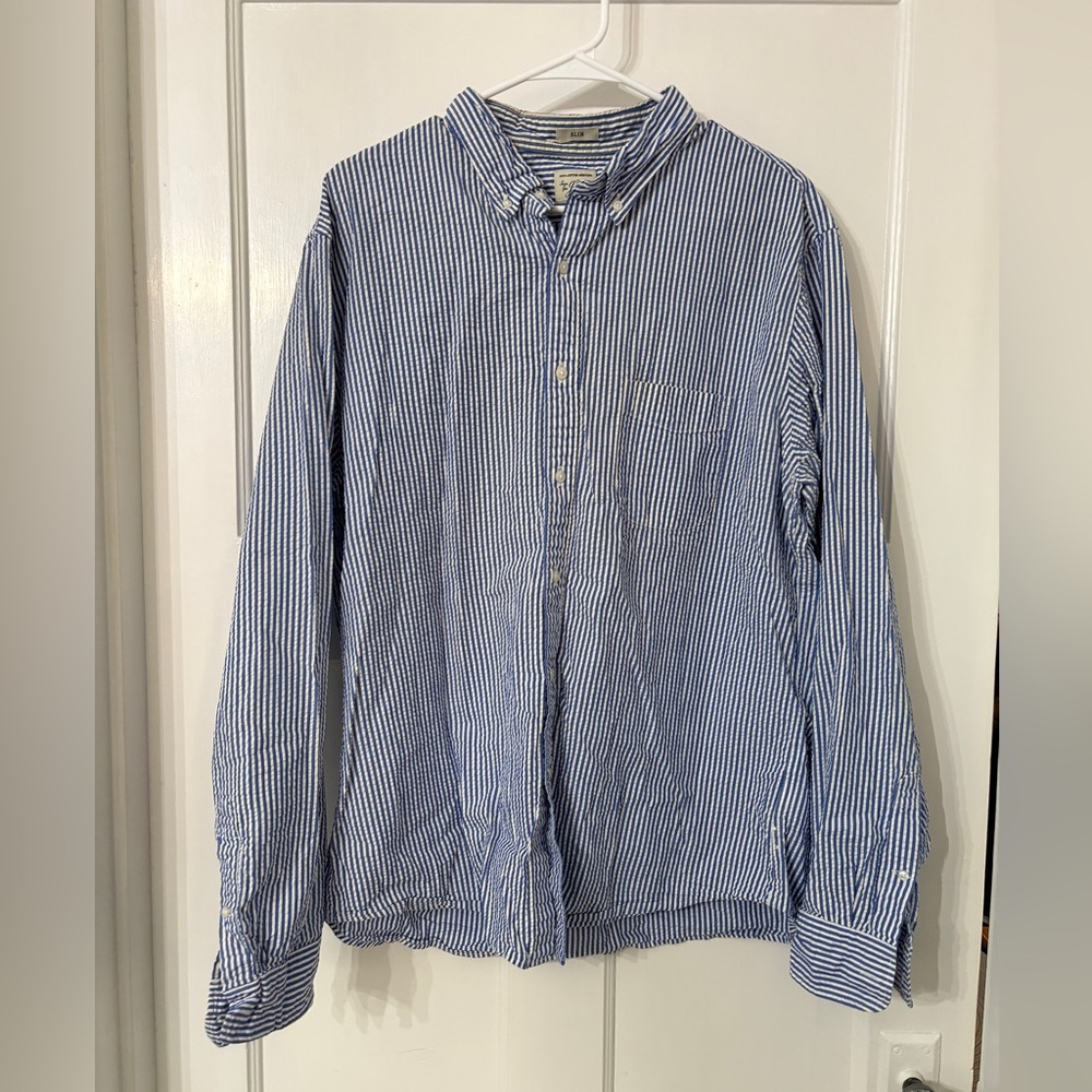 J. Crew Navy and White Striped Button Down Shirt
